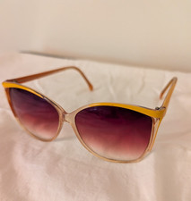Vintage 70s Oversized Round Sunglasses Aviator Yellow Gradient Lenses Taiwan Cat