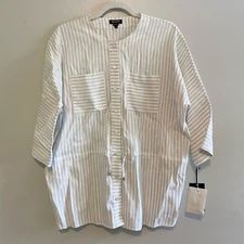NWT Worth New York Size S White Linen Natural Yarn Dyed Stripe Drawstring Jacket