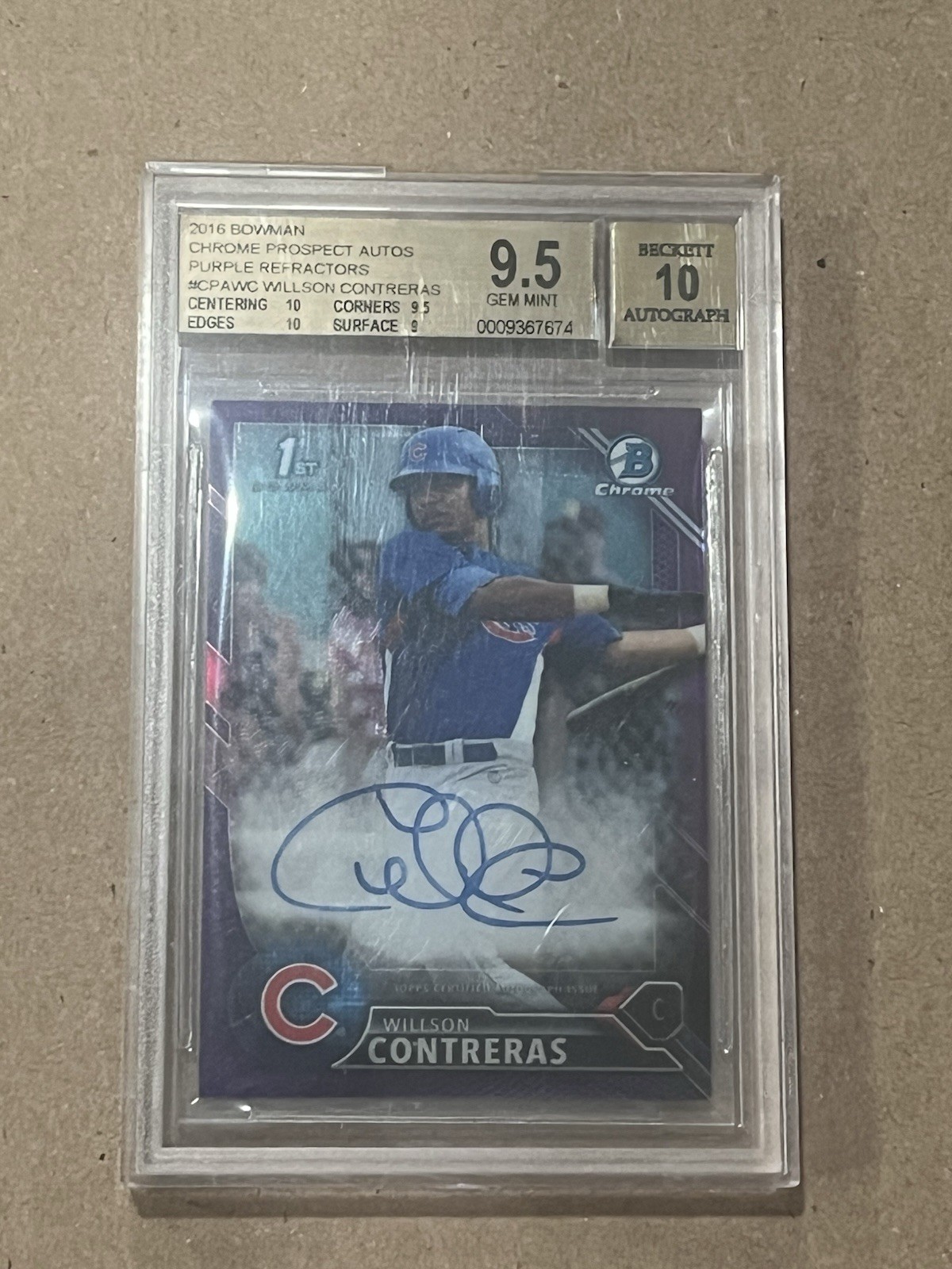 WILLSON CONTRERAS 2016 Bowman Chrome Purple Refractor /250 BGS 9.5 W/ 10 Auto RC