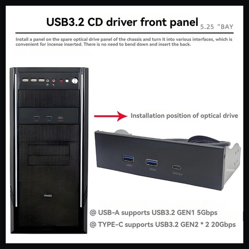 USB Front Panel for PC 2 Port USB 3.2 GEN1 5Gbps + 1 Port TYPE-C3850 - Afbeelding 8 van 8
