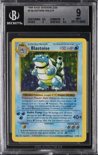 1999 BASE SHADOWLESS #2 BLASTOISE BGS 9