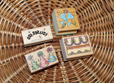 CELEBRATE Celebration Rubber Stamps Set 4 Wood Mounted Birthday Wedding NYE