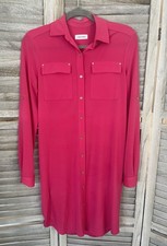 Calvin Klein Hot Pink Roll-Tab Long Sleeve Shirt Dress w/ Gold Tone Buttons Sz S