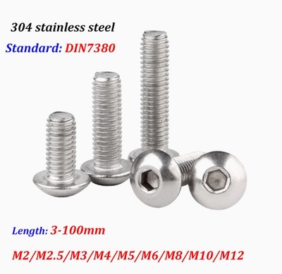 M2 M2.5 M3-M12 Lens Head Screws A2 Stainless Steel DIN7380 Inner Hexagon Screws