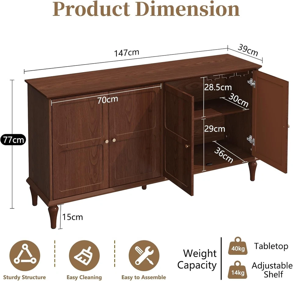 Mid-Century Sideboard Drinks Cabinet with Wine Glass Rack Storage Brown Wood - Image 2 of 4
