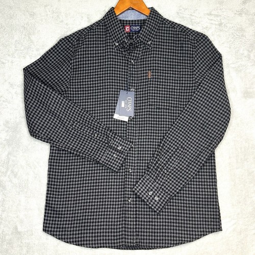 Chaps Untucked Fit Men’s M Everyday Classics Flannel Shirt Gray Check Plaid NWT - Picture 2 of 16