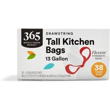 Tall Kitchen Trash Bags 13 Gallon 38 Count Drawstring Strength Leak Protection