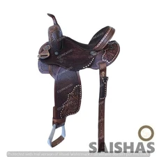 Premium Barrel Racing Western Leather Saddle Set Hand Tooled with Free Tack