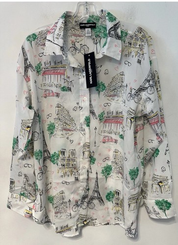 New Woman Karl Lagerfeld Paris Button Up Blouse Size M Long Sleeves
