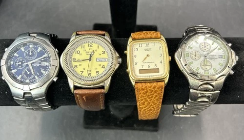 Seiko & Citizen Lot Of 4 Mens Vintage Quartz Wrist Watches, Chronograph + More