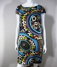 NINE WEST Short Sleeve DRESS SIZE 8 Blue White Purple Boat Neck Geometric 