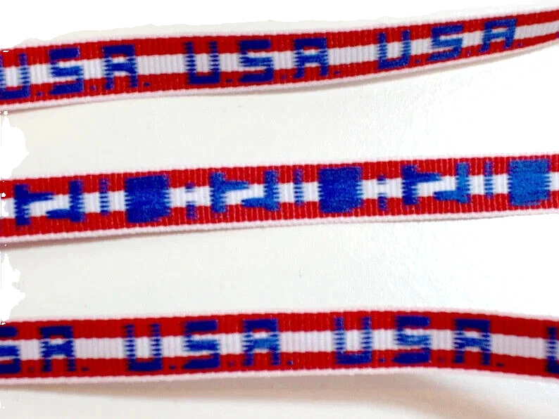 USA Ribbon, Red, White, and Blue Embroidered Trim 3/8 inch wide x 6 yards B51 - Image 2 of 4