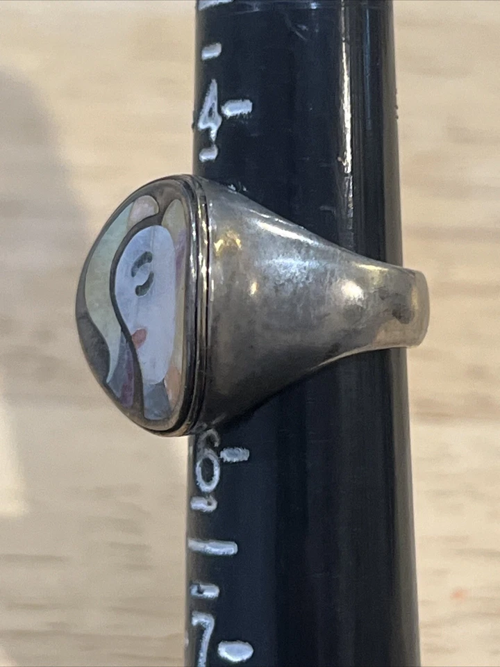 PABLO PICASSO GROSSBARDT STERlING SILVER 18k Gold Face RING Size 5 Modernist - Image 2 of 4