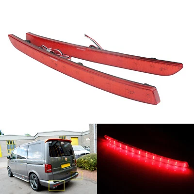 2x LED Rouge Reflecteur de pare-chocs arrière Lumière 12V Pour VW T5 Transporter - Photo 1/4