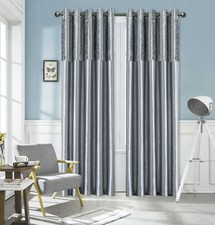 Image of ROOEE Crushed Velvet Band Faux Silk Curtains Pair Eyelet Ring Top Fully Lined