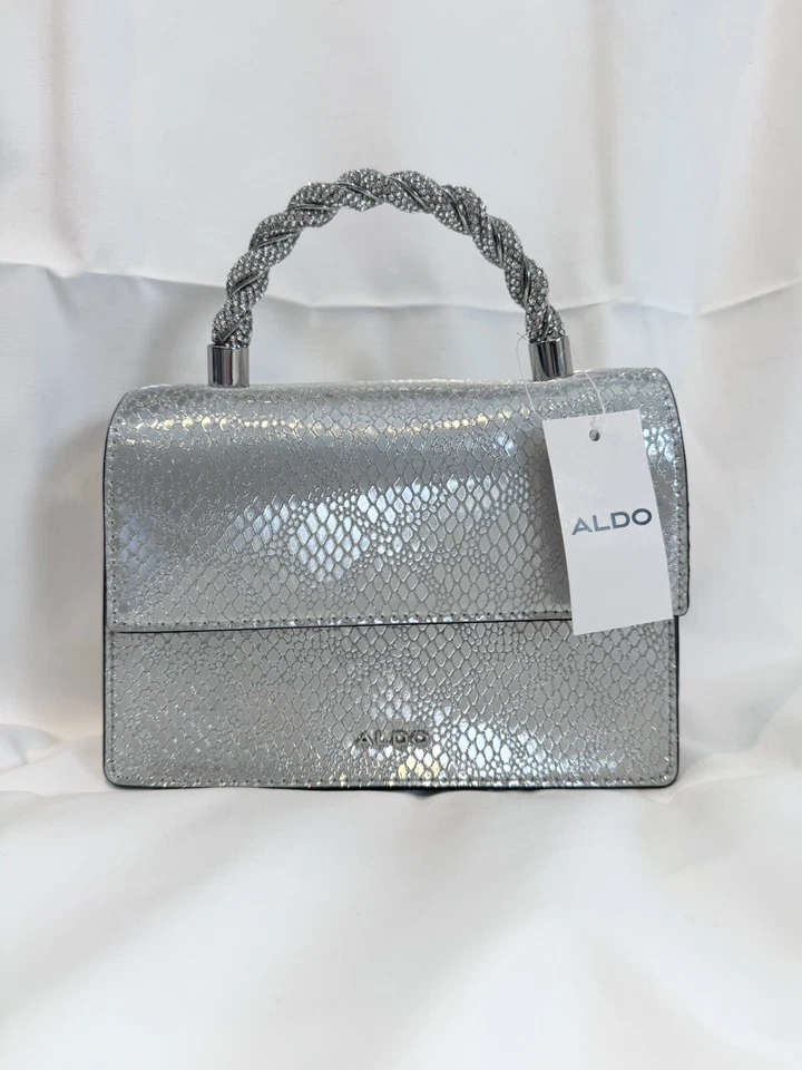 Nuevo con etiquetas Bolso Bandolera ALDO Mini Top-Handel Plata Diamantes Estampado Animal Foto 2 de 4