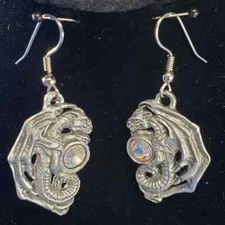 Dragon Earrings Furled Wings Pewter US Made *NEW*