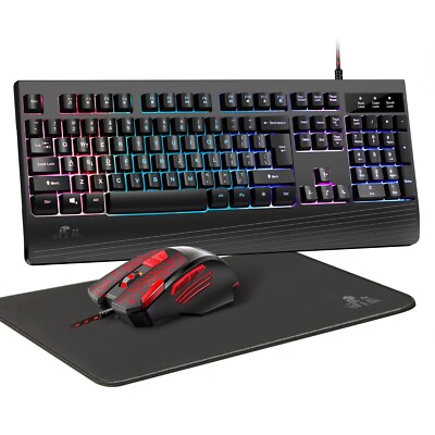 Rii Gaming Wired Keyboard 3 in 1 - Rainbow Backlit Keyboard + mouse + mouse pad