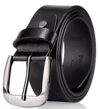 Gürtel Herren Damen Jeans Leder Hosen Rund Schnalle 4 cm Breit Schwarz Braun NEU