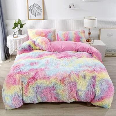RYNGHIPY 3Pcs Ultra Soft Long Hair Plush Shaggy Duvet Cover with Pillowcases,