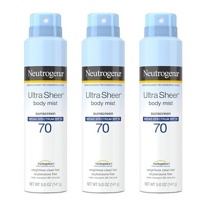 3 PACK Ultra Sheer Body Mist Sunscreen Spray  Spectrum SPF 70, 5 oz Exp 2026