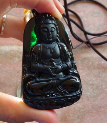 Certified Black Green Natural A Jade jadeite pendant Guanyin Kwan Yin 墨翠 544692