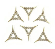 6 Vintage Brass Crystal Rhinestone Triangle Bendable Tip Apparel Findings E50