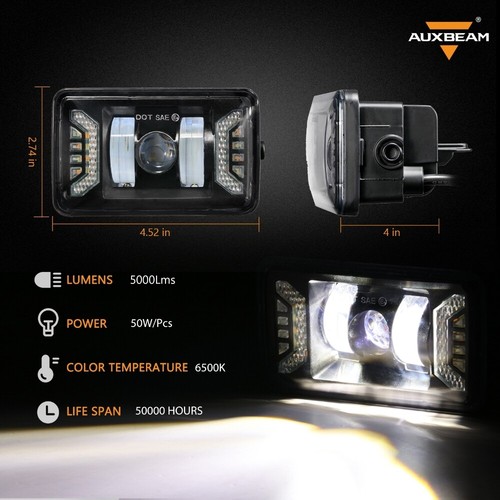Auxbeam 50W LED Fog Lights DRL+Turn Signal Light For Ford F150 2015-2020 4In DOT - Picture 2 of 12