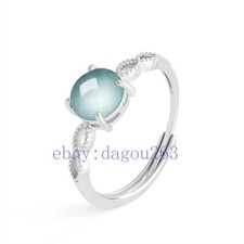 Certified natural A-grade jadeite ice Blue Water 925Silver Inlaid Ring 7mm