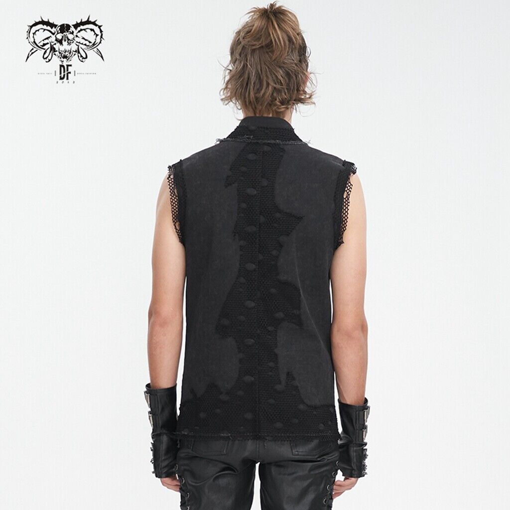シャツ PUNK STORM HALF T BLACK Devil Fashion Men Black Gothic Punk Chain Deco Top Net