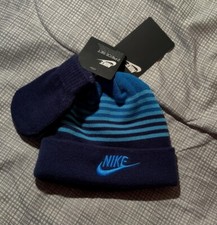 Nike Toddler Boys Size 12/24M Hat and Mittens 2 Piece Set - Blue/Navy