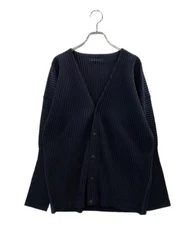 HOMME PLISSE ISSEY MIYAKE men's basic pleated cardigan size 3 navy Solid USED