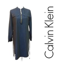 CALVIN KLEIN Belted Dress Zip Front Dark Blue Sz  6  B10