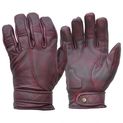 Goldtop Oxblood lila gewachstes Leder Herren kurze Bobber Cruiser Motorradhandschuhe