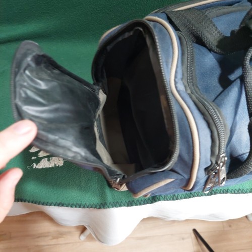 Bowlingkugel blau auf braun Canvas Tasche 3 Taschen mit Tragegriffen Kunststoffgestell - Bild 5 von 12