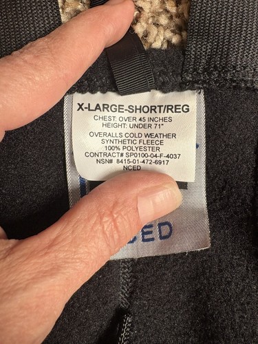 Men's Fleece Overalls Cold Weather Black XL- Short Regular - Picture 4 of 5