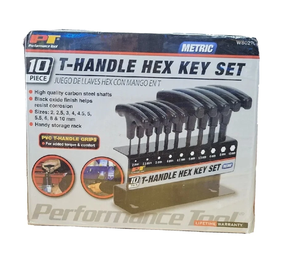 PT TOOL 10-PC T HANDLE GRIPS HEX KEY SET CARBON STEEL SHAFTS LIFETIME WARRANTY - Image 4 of 4