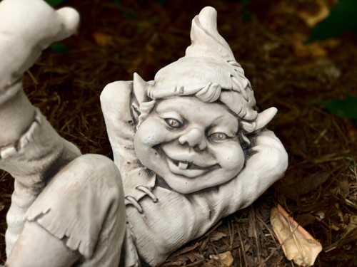 Happy relaxing gnome statue Concrete gnome figurine Stone troll ornament Gift - Picture 4 of 6