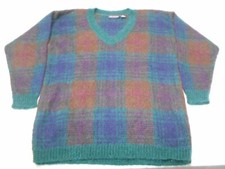 Vintage Womens Paul Harris Mohair Wool Sweater V Neck Plaid Colorful Grandma M
