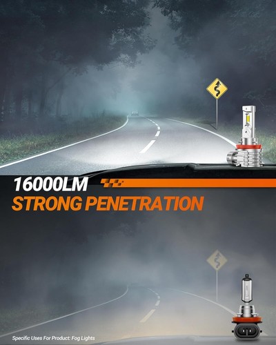H11 LED Fog Light Bulbs - 16000 Lumens 6000K Xenon White for Superior Visibility - Picture 4 of 9