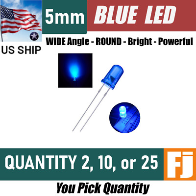 Blue LED 5mm Round Wide Angle Diffused LED Diode Bright | Qty 2,10,25 | US Ship