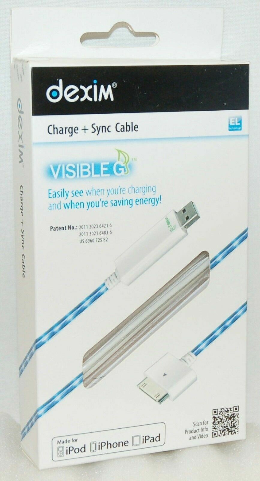 NEW Dexim Visible-G Apple iPad 1/2 LED Glowing BLUE Charge USB Sync CABLE 2nd