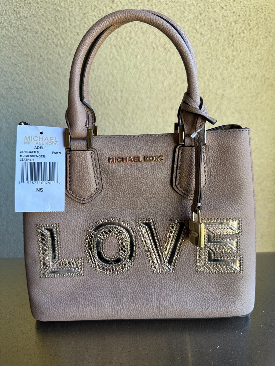 Michael Kors Adele Love Med Messenger Bag in Fawn Pebbled Leather