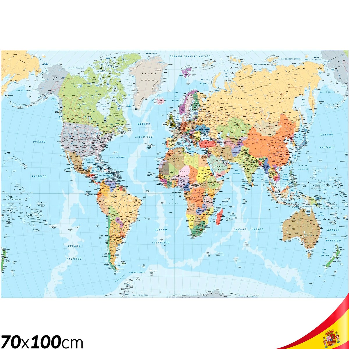 Mapa Mundi XL 70 X 100 cm Totalmente en ESPAÑOL Mapamundi Mapa del