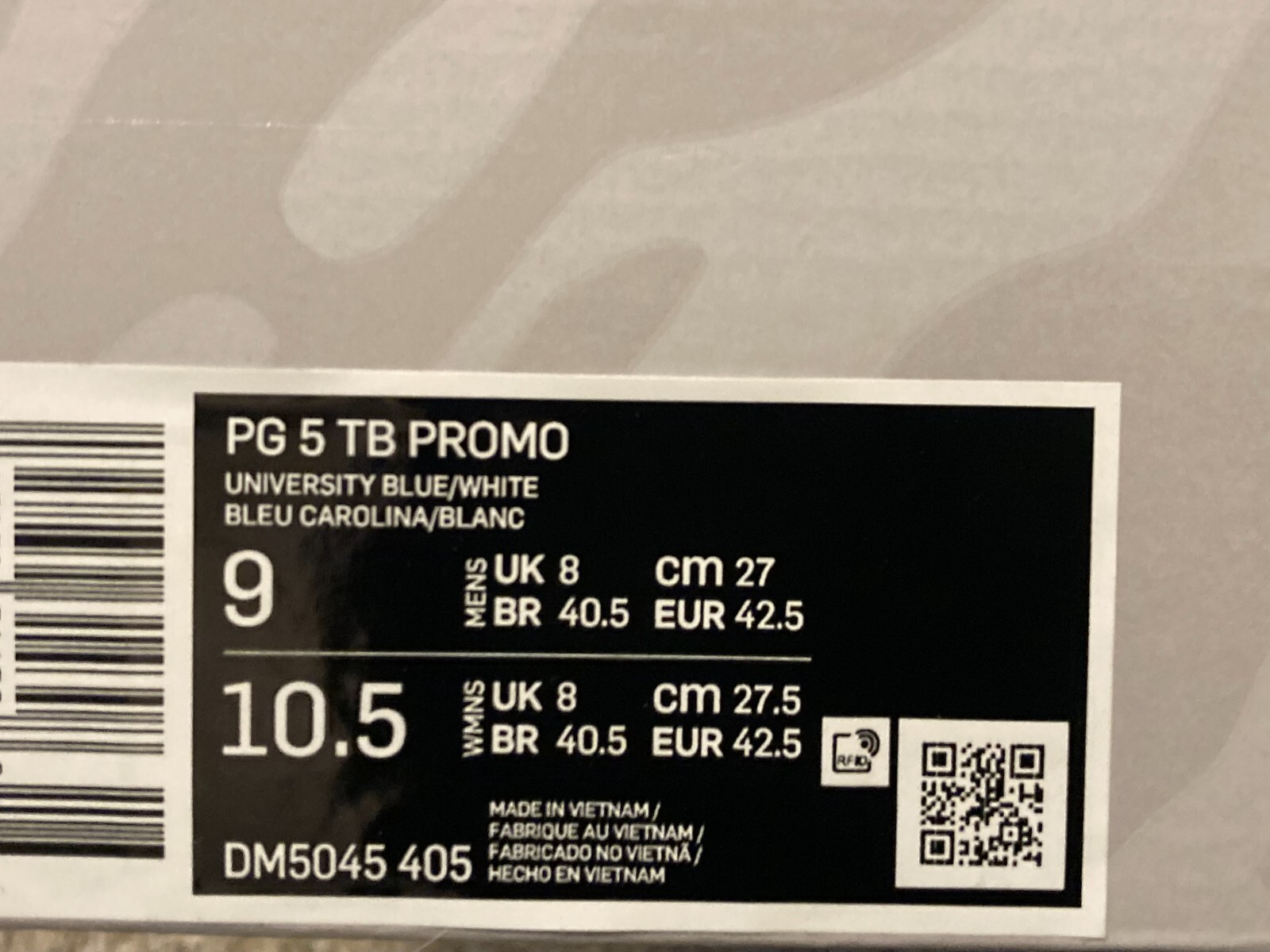 9 Men/10.5 Women - Nike PG 5 PROMO University Blue White Basketball Shoes DM5045