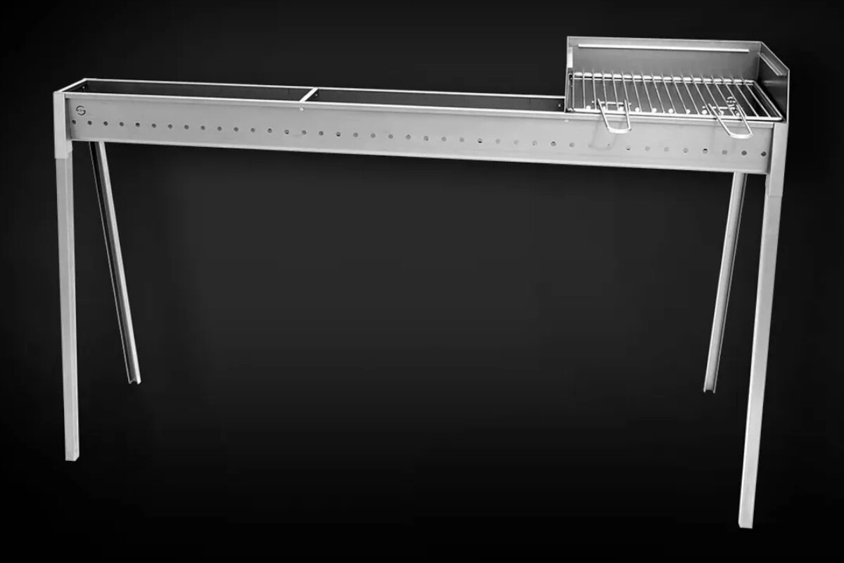 Canalina Cuoci Arrosticini Acciaio Inox con Barbecue paratia e griglia 100+40 cm