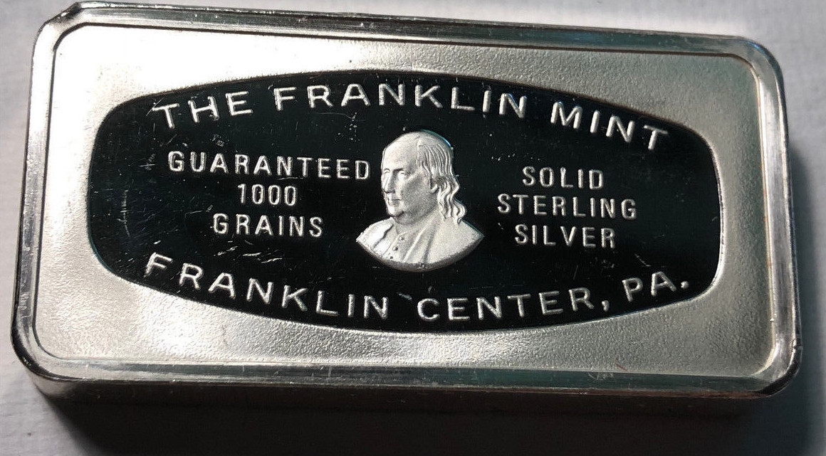 1974 Christmas Franklin Mint Silver Bar 2.29 Ounce of Sterling