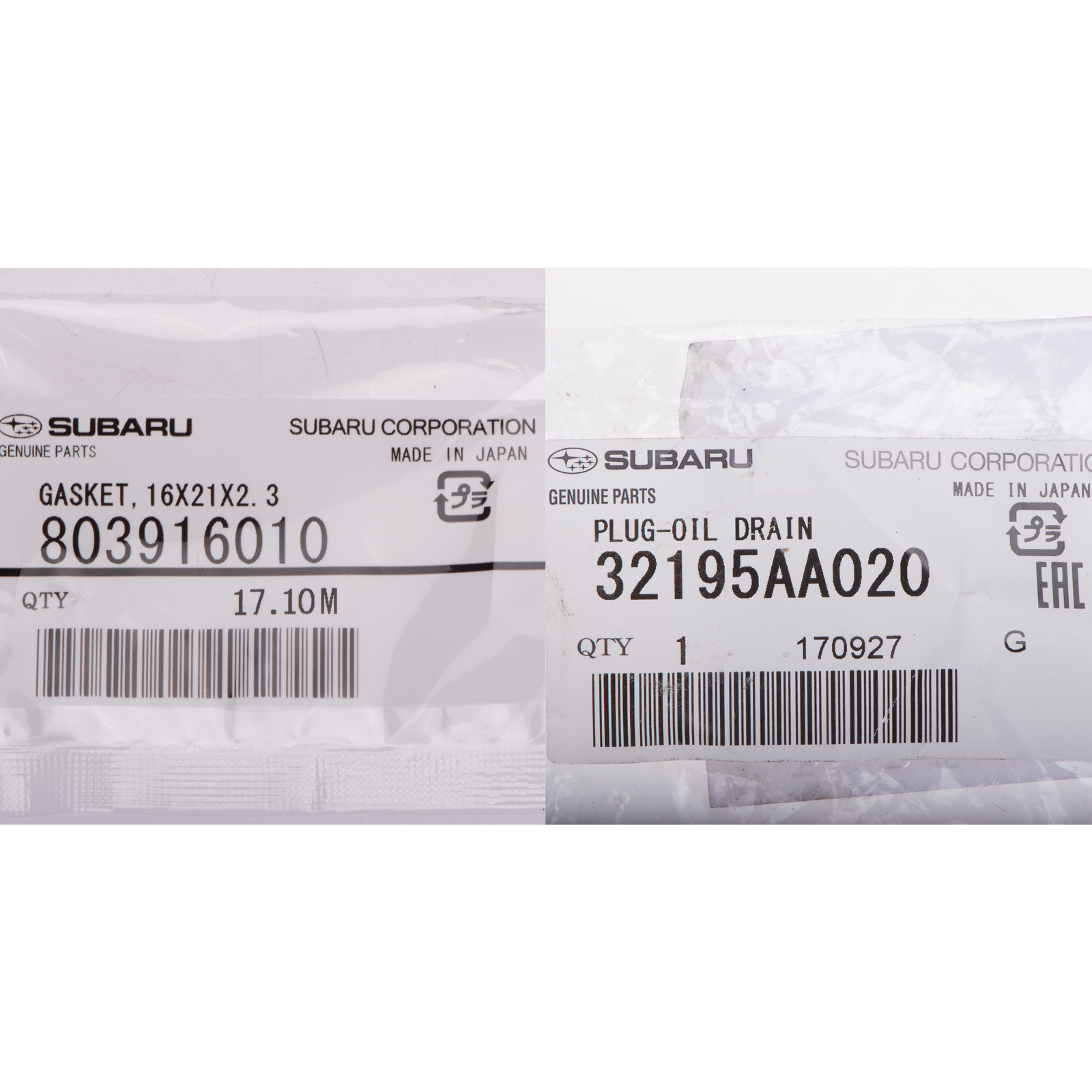 OEM 20112019 Subaru Oil Drain Plug & Crush Washer Gasket 803916010