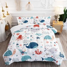 Kids Turtle Comforter Set Twin Beach Theme Dolphin Starfish Seaweed Bedding S...