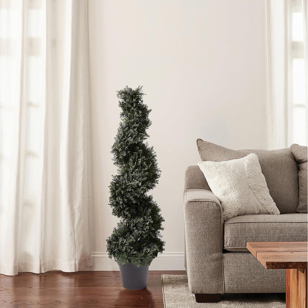 4FT Artificial Spiral Cypress Topiary Tree in Pot - Green